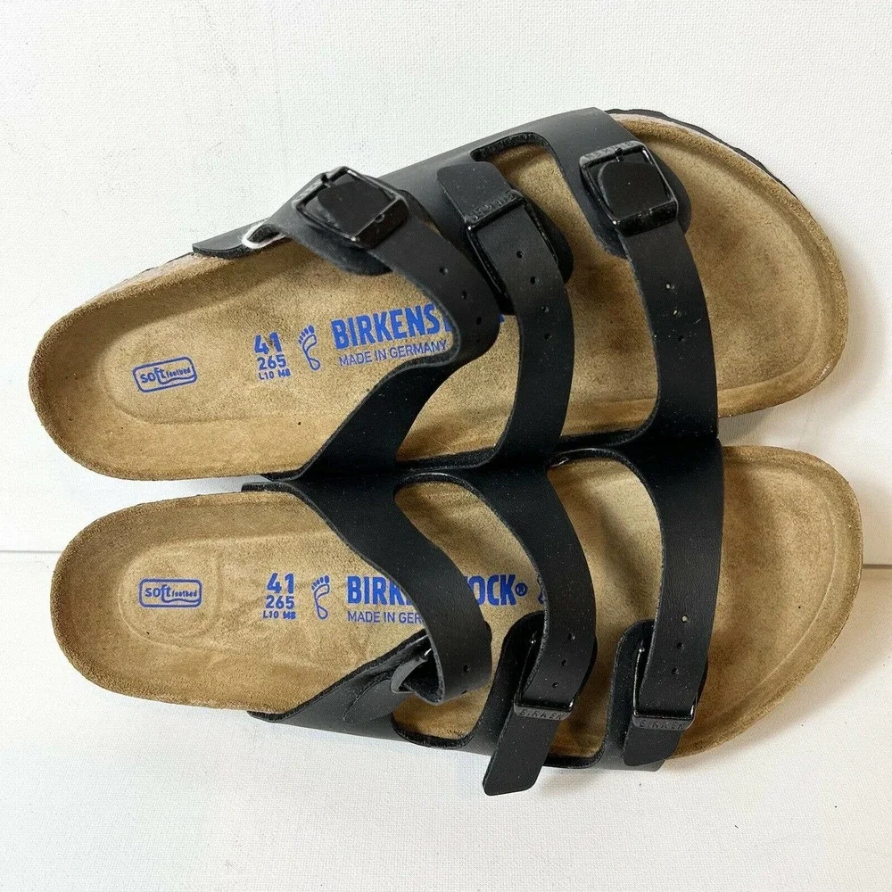 Birkenstock Women EU 41 US 10 Florida Soft Footbed Birko-Flor Black Sandal Slide - Picture 3 of 6